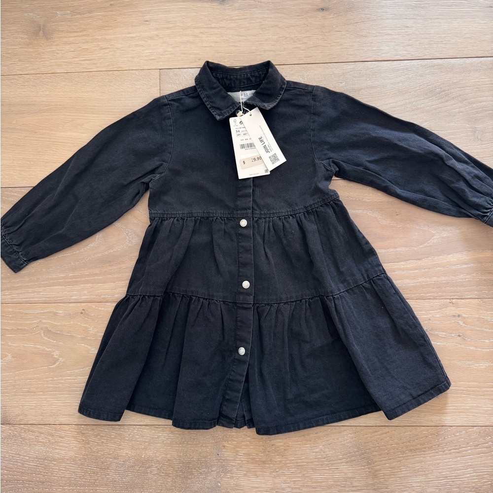 New Zara Girls Black Denim Dress